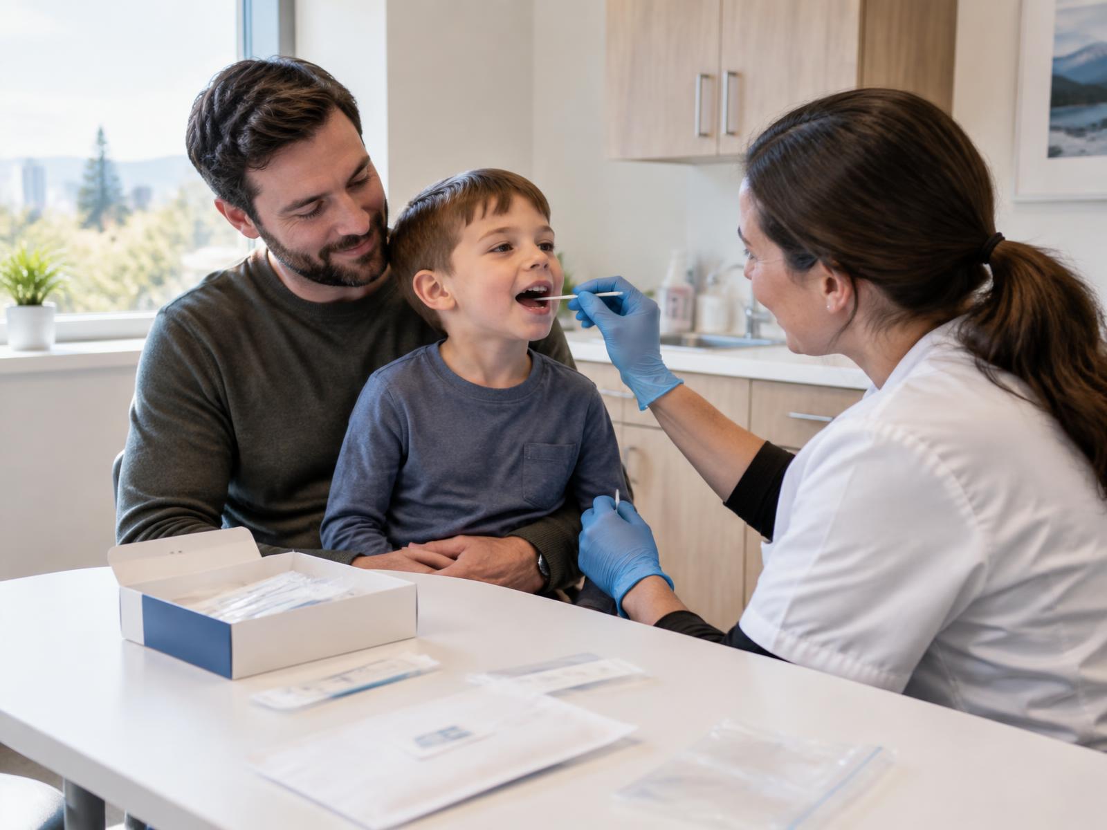 Professional DNA sample collection appointment for father and child