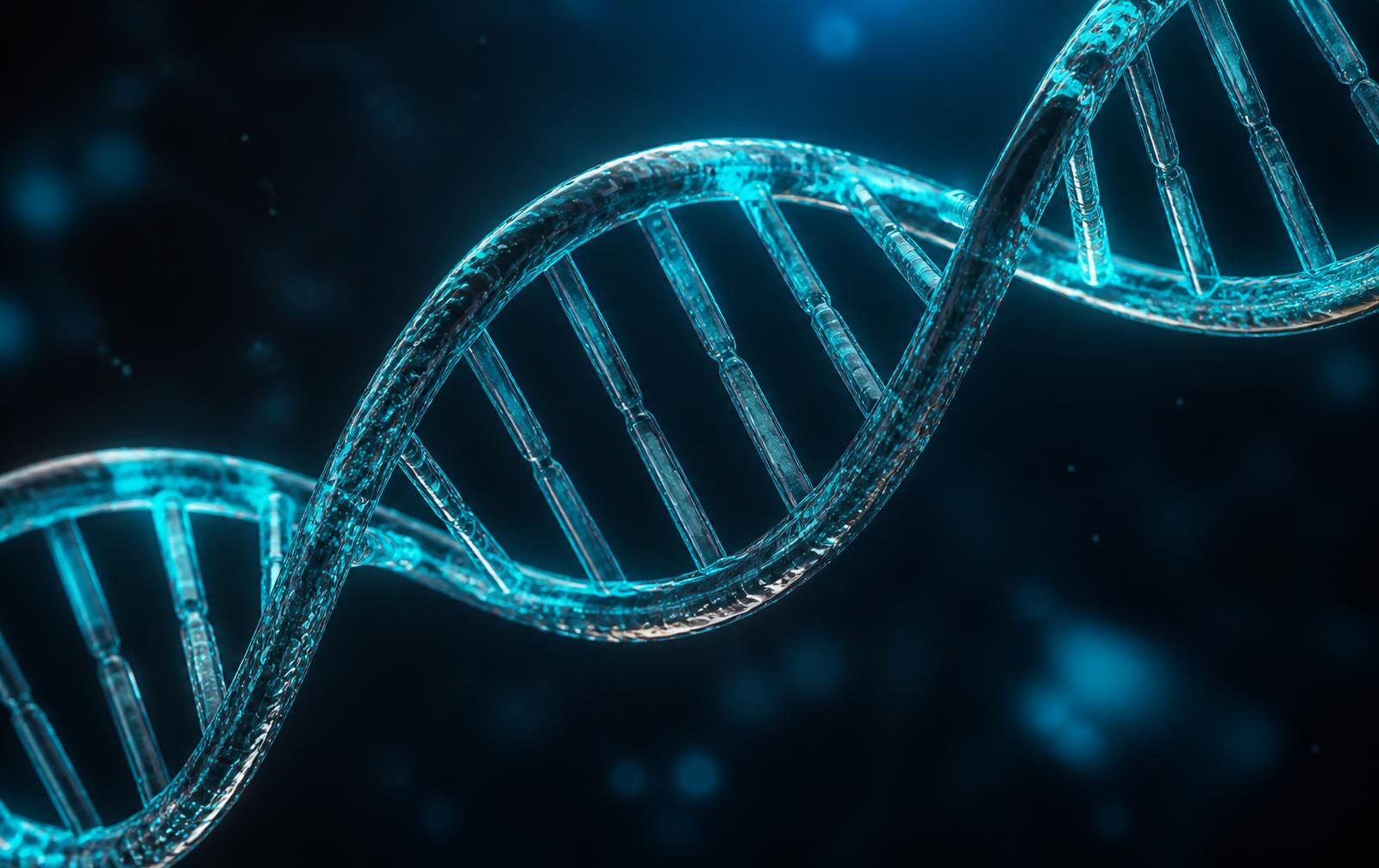 Close-up rendering of a DNA double helix