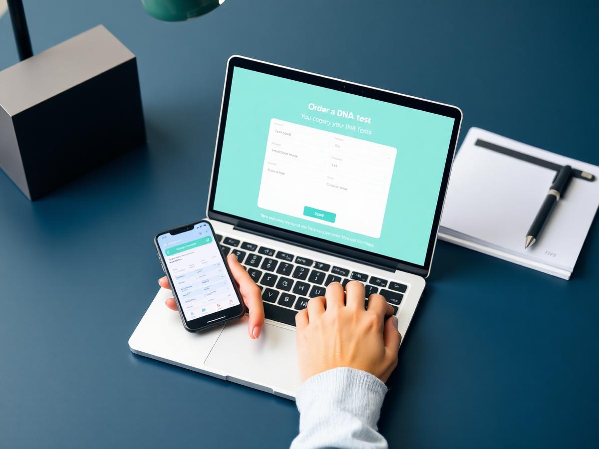 Laptop and phone used to order a DNA test online