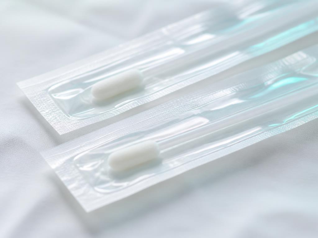 Sterile buccal cheek swabs on a clinical surface