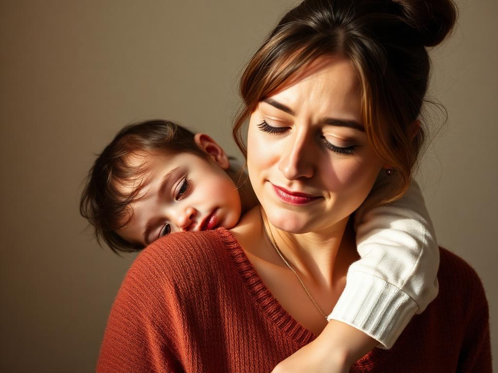 Mother holding her young child