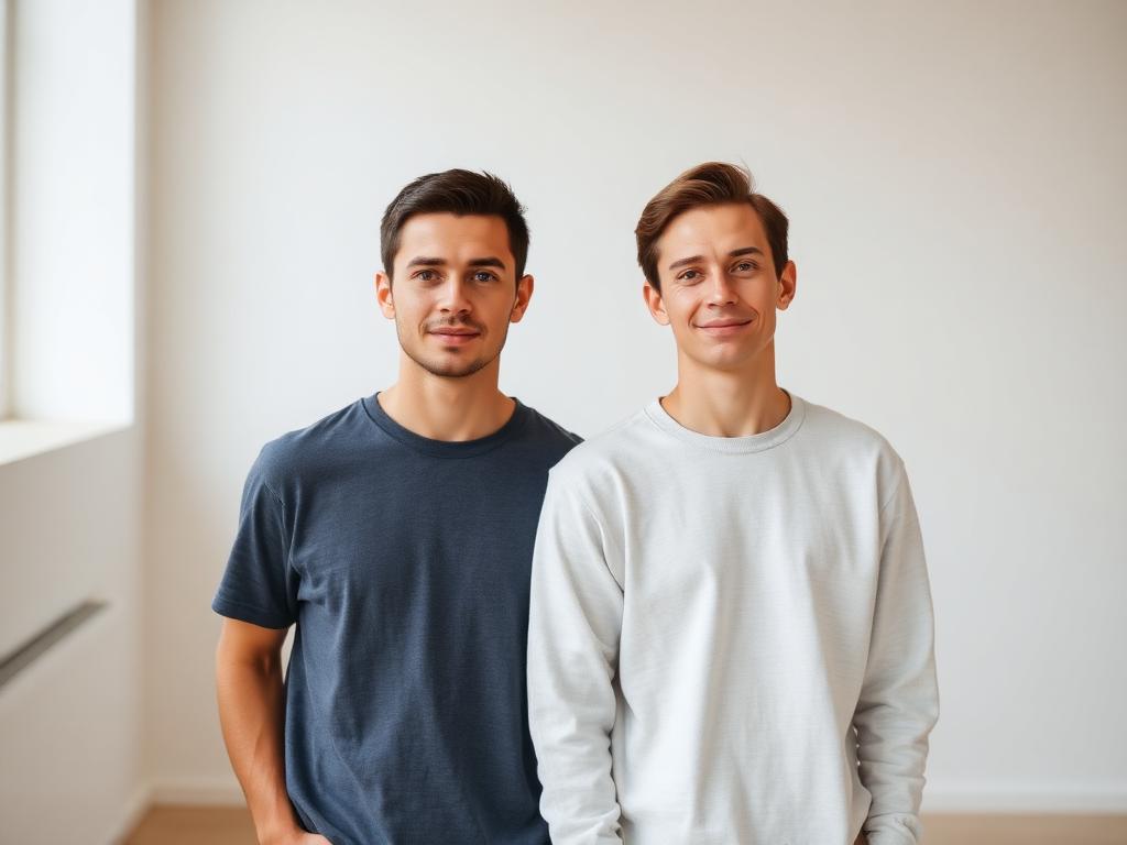 Two adult siblings standing side by side